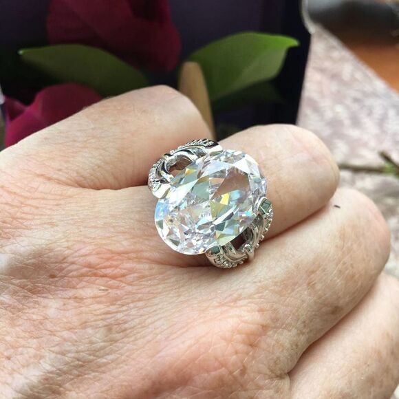 Large Cz Brass Rhodium Cocktail Ring Size 7,8,9 - Picture 8 of 12